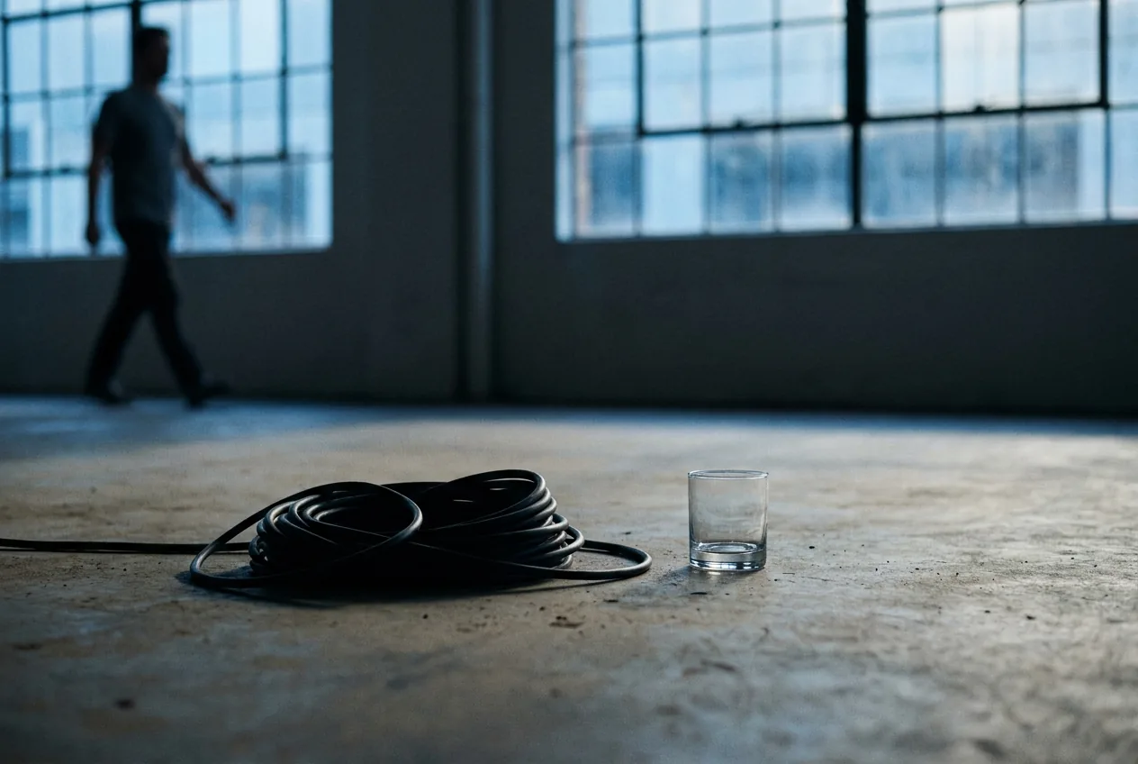 The quiet of a warehouse floor the morning after a party
