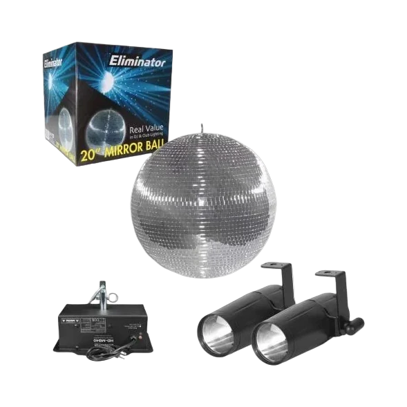 Mirror/Disco Ball 20"/50cm with Pin Spots and Spinning Motor