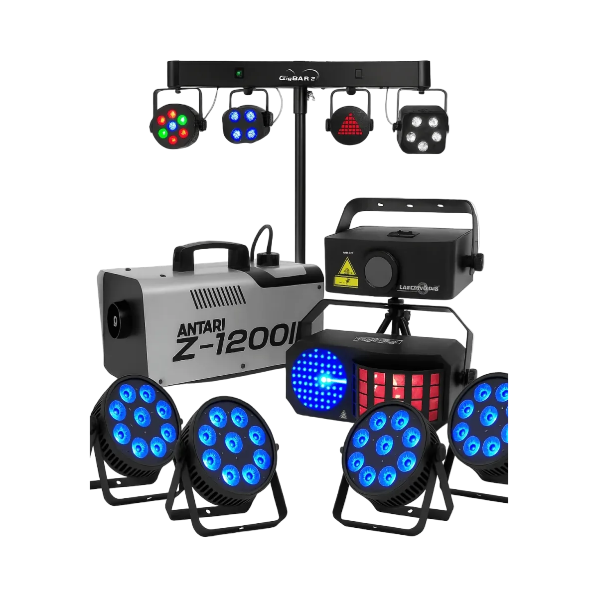 Laser, Party LED and Up Light and Party Bar package